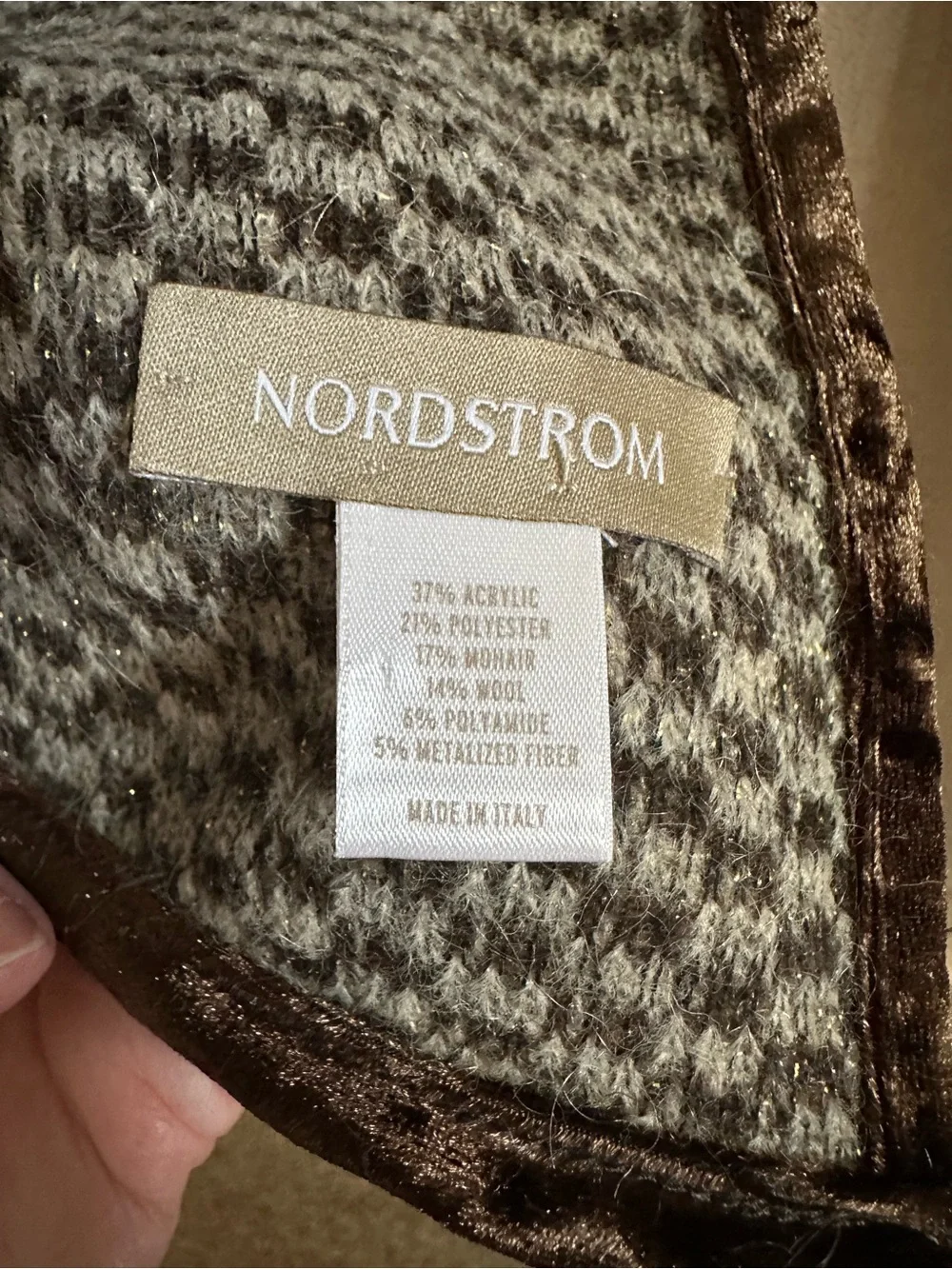 Men's/Unisex Nordstrom Brown/Grey Houndstooth Knit Scarf